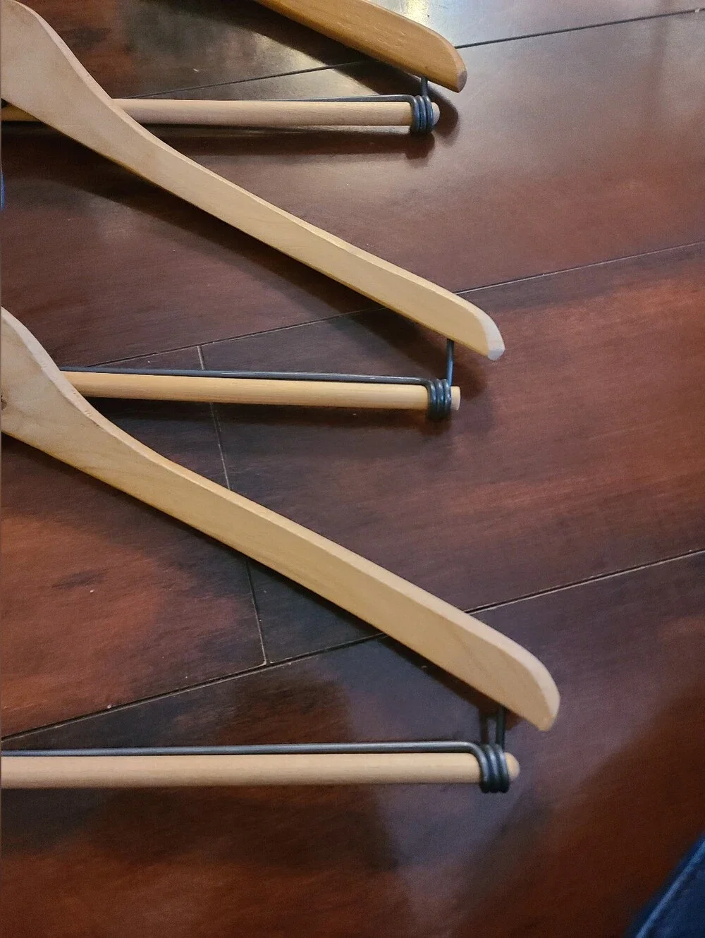 Lot of 5 Vintage Wood Wishbone Suit Hangers - Natural & Varnished Finish